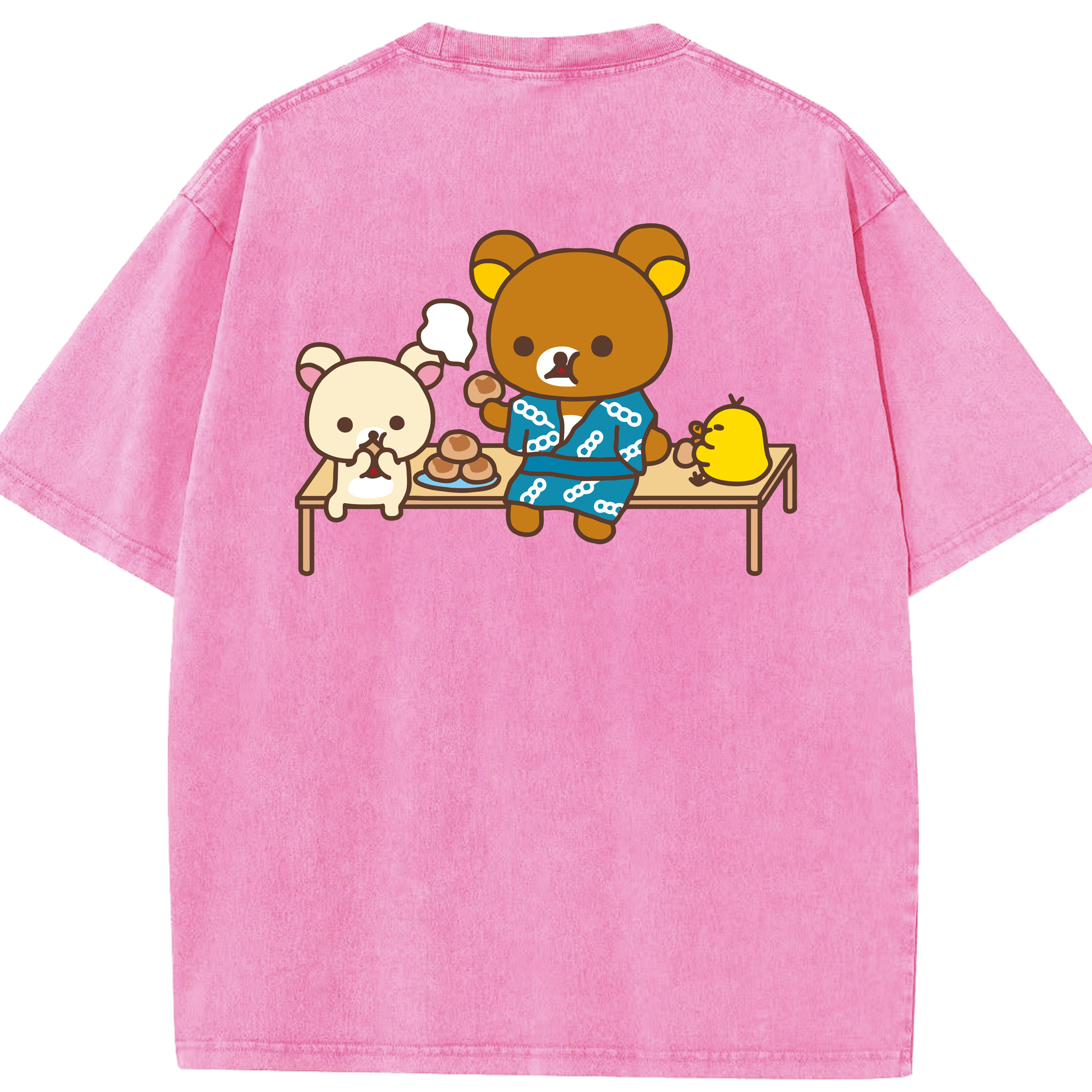リラックマ リラックマ キイロイトリ Rilakkuma Korilakkuma Kiiroitori 綿100% ヴィンテージ風 半袖Tシャツ（背面プリント）
